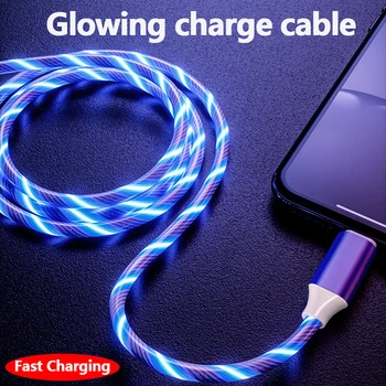 Светящийся светодиодный кабель для зарядного устройства USB Type C, быстрая зарядка для iPhone, Huawei, Xiaomi, светодиодное зарядное устройство, струящийся стример USB C