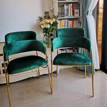 Скандинавская мебель Легкие Роскошные обеденные стулья из золотистого железа, кресло для домашнего отдыха с бархатной спинкой и подлокотниками, Современный кухонный стул для гостиной
