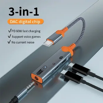 Конвертер наушников 3в1 USB Type-C в 3,5 мм / Двойной Адаптер Для наушников Aux 32Bit / 384 кГц DAC Аудио Для Телефона iPad Pro Samsung