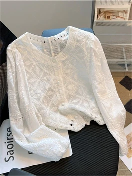 Новые Кружевные прозрачные женские блузки с вышивкой, Летние топы, женская повседневная рубашка с коротким рукавом, блузка для девочек Maxi Blusas