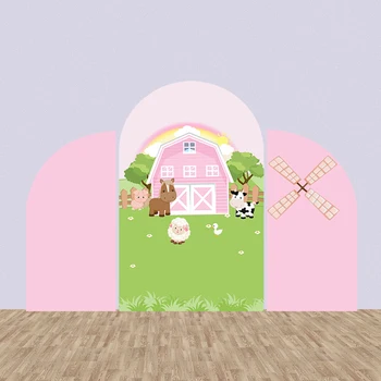 Sensfun Розовая обложка для арки на день рождения девочки с фермы, фон для Кьяры, Мультяшные животные, Ветряная мельница, фон для душа ребенка.