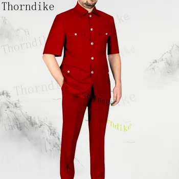 Thorndike (куртка + брюки) Модные мужские однотонные костюмы для отдыха, Серый, синий, черный, приталенный мужской деловой банкетный костюм, комплект больших размеров