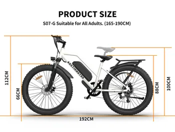 Электрический велосипед Hot Fat Tire для взрослых 26 дюймов. Электрический горный велосипед, 48V 13AH, S07-G (Белый)