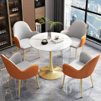 Легкая роскошная комбинация стола для переговоров и стула из каменной доски, стойка регистрации, Офис, Балкон, Повседневный Маленький круглый столик, простой