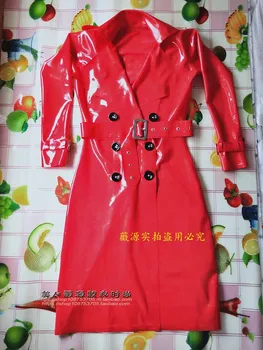Сексуальное красное женское латексное ветрозащитное резиновое пальто ручной работы с поясом на заказ бесплатно