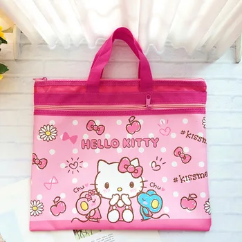 Сумочка Sanrio Kitty, двухслойная сумка для файлов формата А4, студенческая сумка для обучения, сумка для домашних заданий, водонепроницаемая сумка для хранения