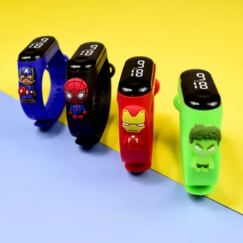 Детские часы Disney, цифровые наручные часы со светодиодной подсветкой для мальчика и девочки, Человека-паука, Железного Человека, супергероя, Стича, водонепроницаемые детские часы