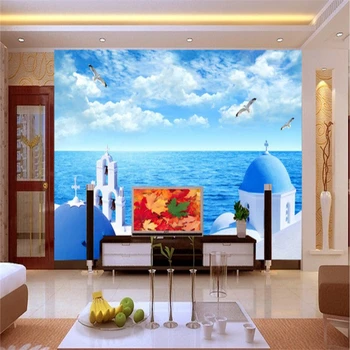 бейбеханг Греческий телевизор с видом на Эгейское море украшение стен на заказ 3D обои гостиная Художественный ресторан фрески обои для дома
