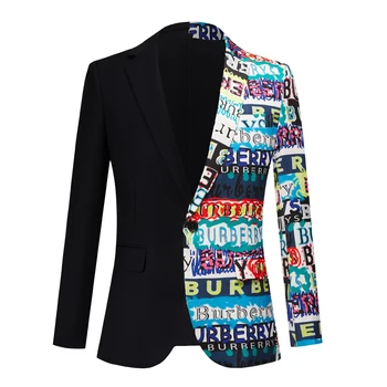 Модный Пиджак в стиле пэчворк в клетку, мужской Дизайн сращивания, Блейзеры на одной пуговице, Мужской повседневный костюм для выпускного вечера, Домашнее пальто