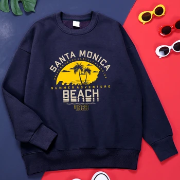 Santa Monica Summer Adventure Beach Estd 1983 Мужская толстовка с капюшоном из флиса, шикарная уличная одежда, теплые хип-хоп толстовки, Спортивные флисовые мужские топы 
 

