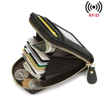 Мужской кошелек из натуральной кожи, держатель для кредитных карт, RFID-блокировка, карман на молнии, мужская сумка, чехол для защиты карт, карманный кошелек
