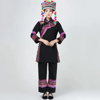 Сценическая одежда для национальных танцев Женское традиционное народное платье Вышитый азиатский костюм Одежда хмонгов Классические костюмы для выступлений Мяо