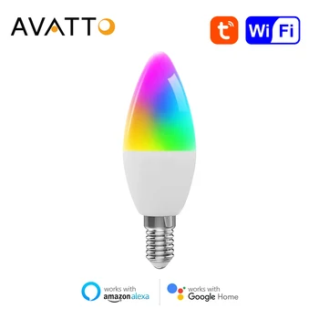 AVATTO Tuya WiFi / Zigbee 6 Вт Умная лампа-свеча, пульт дистанционного управления приложением Smart Life, RGB Светодиодная лампа с регулируемой яркостью, Работает для Alexa, Google Home