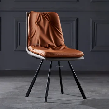 Скандинавский кожаный обеденный стул для кухонной мебели, Легкий Роскошный письменный стул для гостиной, домашний Креативный Простой обеденный стол, стул