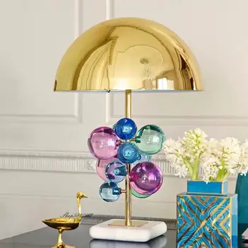 Настольная лампа скандинавского дизайна из цветного хрусталя Рядом с лампой для украшения спальни, кабинета, гостиной, лампы с мраморным основанием