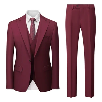 Высококачественный мужской комплект, деловой свадебный смокинг, индивидуальный свадебный комплект из 3 предметов, однотонный бутик-мужской комплект, пиджак + жилет + брюки