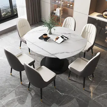 Сочетание светлого роскошного шиферного обеденного стола и стула В современной небольшой квартире, домашние Выдвижные Круглые складные обеденные столы