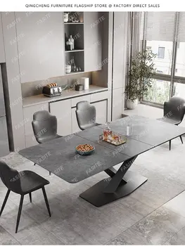 Итальянский минималистичный обеденный стол, небольшая бытовая легкая роскошная каменная плита, телескопический деформируемый обеденный стол и стул