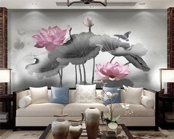 Обои на заказ в стиле ретро lotus, гостиная, спальня, телевизор, диван, настенная цветочная фреска, декоративная роспись papel de parede