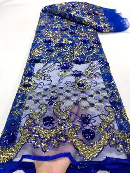 Африканская сетчатая Кружевная ткань 3D голубые блестки 2023 Высококачественное Кружево Французский Тюль Кружевная ткань Нигерийские кружевные ткани Свадебная вечеринка