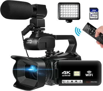 Профессиональная Видеокамера 4K Камера для Видеоблогинга с Автофокусом для YouTube 64MP 60FPS WiFi Веб-камера 4 