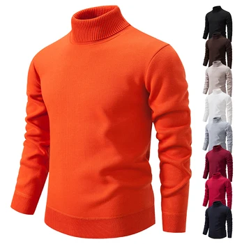 Осенне-Зимний свитер с высоким воротом, мужской Однотонный Корейский Приталенный Флисовый плащ, Плюшевые пуловеры утолщенной вязки, Холодные блузки, Джемперы