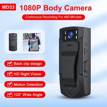 Новый MD33 Full 1080P HD Mini Camera Camcorder Body Weared Cam Маленький Велосипедный Задний Зажим Карманные Камеры Sports DV Автомобильный Видеорегистратор 8 Часов Работы