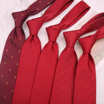 Новый 8-сантиметровый галстук из полиэстера в полоску в винный горошек, завязанный самостоятельно, и ленивый галстук на молнии для мужчины, жениха, свадебных аксессуаров