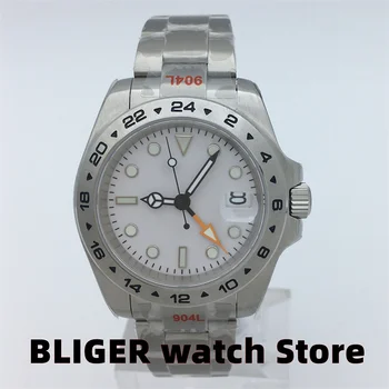 BLIGER Серебряный корпус Белый циферблат 40 мм / 43 мм NH34A (GMT) DG3804 (GMT) Автоматические мужские часы Браслет из нержавеющей Стали Сапфировое стекло