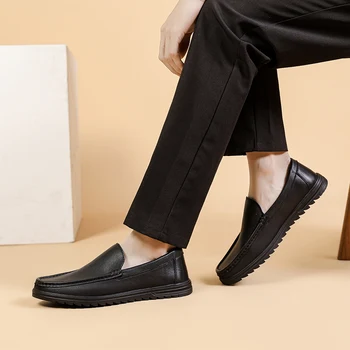 Новая популярная деловая повседневная обувь для шитья из воловьей кожи первого слоя, мужские кожаные мокасины, повседневная обувь