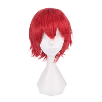 Хэллоуин Аниме красный бордовый косплей парик для мужчин 30 см/11,81 дюйма Термостойкие красные синтетические волосы косплей Парики мужские