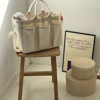 Многослойная сумка для детских подгузников, сумка для мамы в Корейском нишевом стиле, холщовая переносная сумка-органайзер, сумка для хранения большой емкости