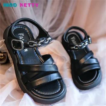 Детские сандалии 2023, Новые летние удобные Корейские детские модные пляжные туфли с открытым носком для девочек, универсальные туфли на плоской подошве