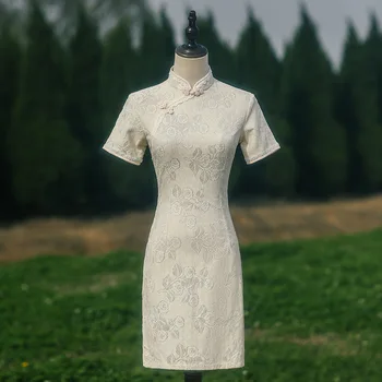 Китайский традиционный прополочный Чонсам для женских костюмов, Короткое платье белого однотонного цвета, Элегантное облегающее платье для девочек в стиле ретро Qipao