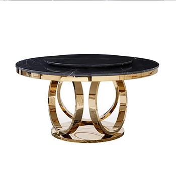 Мраморный обеденный стол с поворотным столом, сочетание итальянского легкого роскошного обеденного стола и стула в стиле постмодерн, простой западный отдых