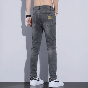 2023 Новый дизайн, мужские джинсы Slim Fit, сине-серые стрейчевые Удобные повседневные джинсовые брюки среднего веса, мужские комбинезоны, джинсовые брюки