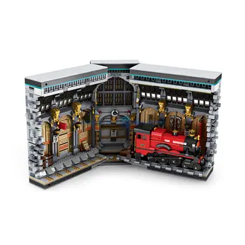 Волшебная железнодорожная станция, ведущая в Академию Bookend MOC 66031 Украшения Строительные Кирпичи Street View Model Blocks Креативная игрушка В подарок