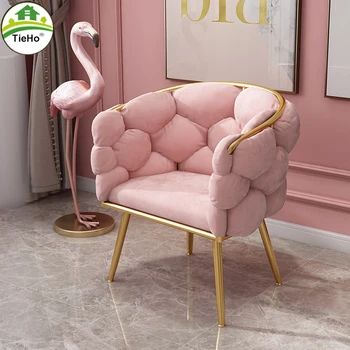 Роскошный скандинавский односпальный диван-кресло, бархатное кресло для отдыха, кресло для макияжа, стул для гостиной, спальни, розово-серый
