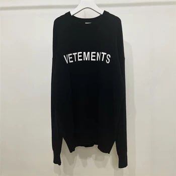 Высококачественный свитер с логотипом Vetements Для мужчин и женщин 1: 1 Сине-черные толстовки VTM в стиле хип-хоп