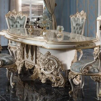 Европейский обеденный стол из массива дерева обеденный стол французской роскошной виллы мебель для столовой сочетание большого обеденного стола и стула