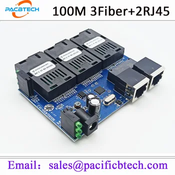 Медиаконвертер Оптоволоконного коммутатора Fast Ethernet 3 порта волокна 2 Оптоволоконных порта RJ45 Оптический Приемопередатчик 20 КМ SC Однорежимный 100 М
