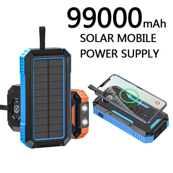 Блок питания солнечных батарей Беспроводная зарядка солнечное зарядное устройство для телефона 99000 мАч с походной лампой Зарядное устройство для мобильного телефона USB Power bank