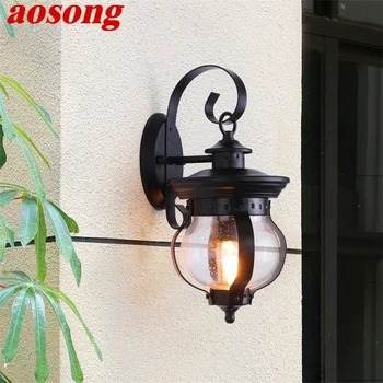 AOSONG Уличный ретро настенный светильник, классические бра, Водонепроницаемая светодиодная лампа IP65 для дома, виллы