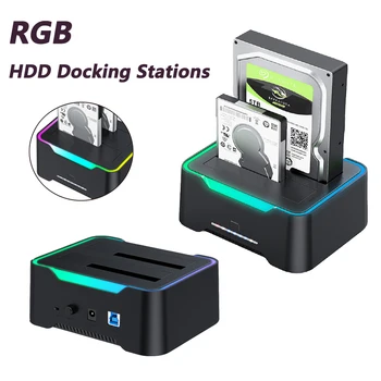 Док-Станции Для Жестких Дисков с USB 3,0 на SATA Корпуса Для Внешних Жестких Дисков Док-Станция 12V 3A RGB Адаптер Питания для 2,5/3,5-дюймового SSD