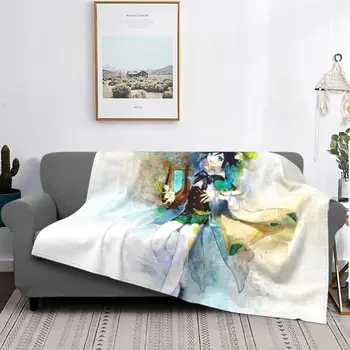 Аниме-фланелевые одеяла Genshin Impact, винтажное одеяло для домашнего гостиничного дивана 125 *100 см, плюшевое тонкое одеяло