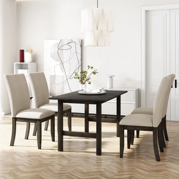 Обеденный стол из дерева TOPMAX Farmhouse из 5 предметов на 4 персоны \ Набор кухонной мебели с 4 обеденными стульями с мягкой обивкой для
