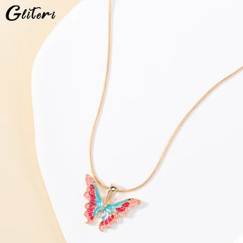 Ожерелья с бабочками в стиле GEITERI INS Для женщин и девочек, колье с капельным маслом золотого и серебряного цвета, модные украшения, подарки для вечеринок.
