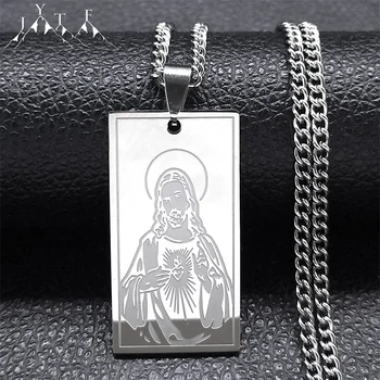 Иисус Христианская Религия Металлическое геометрическое ожерелье для женщин Мужчин из нержавеющей стали Серебряного цвета Ожерелья с подвесками Ювелирные изделия N2942S05