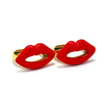 Европейские и американские модные милые кольца с преувеличенной индивидуальностью, ювелирные изделия из титановой стали с красными губами