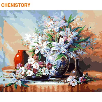 Рамка CHENISTORY Lily Flowers Набор для рисования по номерам своими руками Современная настенная художественная картина, раскрашенная вручную по номерам для домашнего творчества
